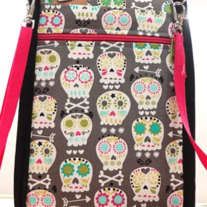 funda móvil tela algodón calaveras dibujo gris