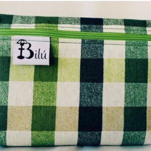 Mini neceser doble tela plástica - Cuadros verdes