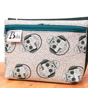 mini neceser doble tela algodón calaveras con cascos