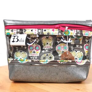 mini neceser doble tela resinada calaveras dibujo fondo gris