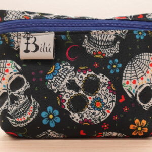 mini neceser doble tela resinada calaveras azul